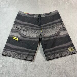 Pelagic Board Shorts‎ Mens 40 Gray Black Striped Fishing Performance Surf Beach
